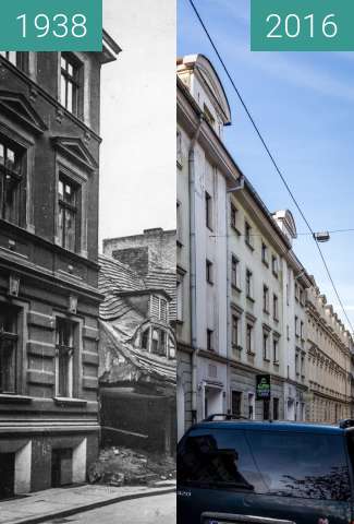 Before-and-after picture of Ulica Za Bramką between 1938 and 2016