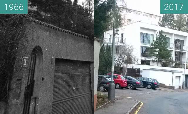 Before-and-after picture of Filmarska street between 1966 and 2017