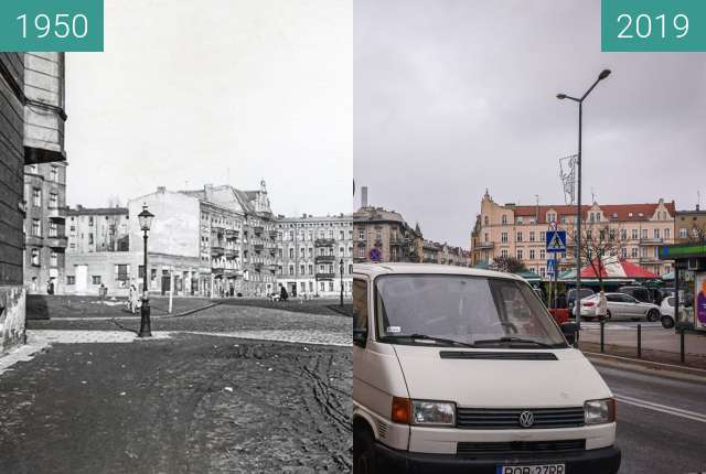 Before-and-after picture of Rynek Łazarski between 1950 and 2019