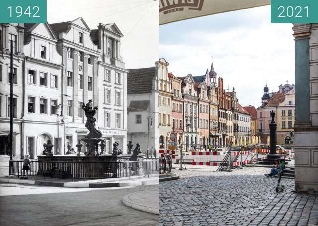Before-and-after picture of Stary Rynek between 1942 and 2021