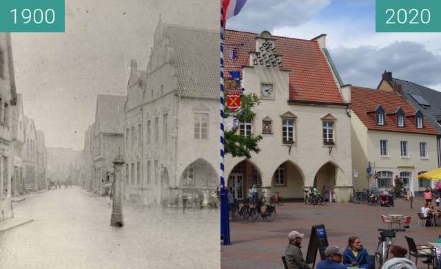 Before-and-after picture of Haltern market square (around 1900) between 1900 and 2020-May-31