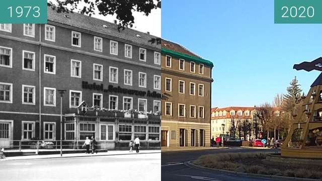 Before-and-after picture of Pirna | Hotel Schwarzer Adler between 1973 and 2020-Jan-23