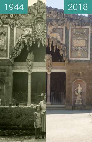 Before-and-after picture of Florence, Italy 1944/2018, Buontalenti Grotto between 07/1944 and 2018-May-20