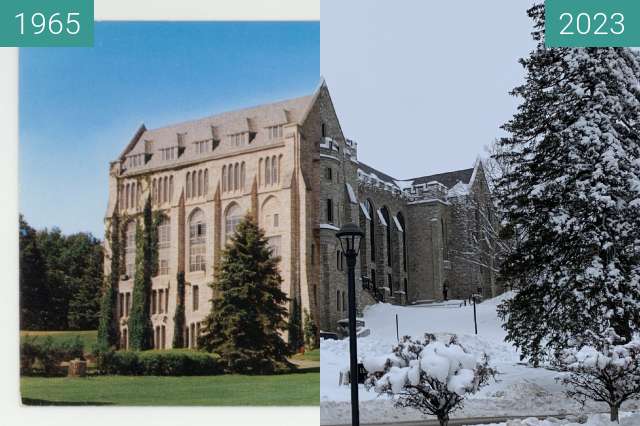 Before-and-after picture of Holland Hall, St. Olaf College, ca. 1960s, 2023 between 1965 and 01/2023