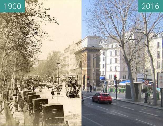 Before-and-after picture of Boulevard St. Martin between 1900 and 2016-Mar-13
