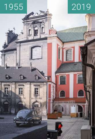 Before-and-after picture of Dziedziniec Urzędu Miasta Poznania between 1955 and 2019-Dec-10