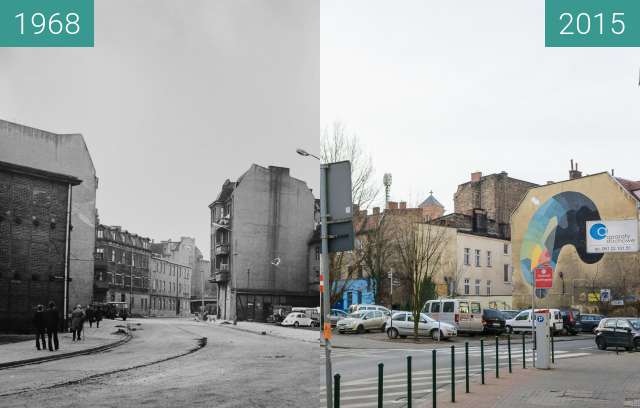 Before-and-after picture of Ulica Poznańska between 1968 and 2015