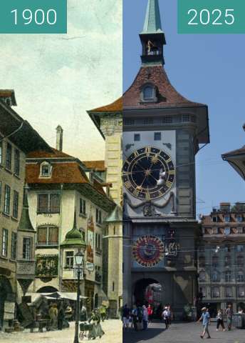 Vorher-Nachher-Bild von Zytglogge zwischen 1900 und 08.2025