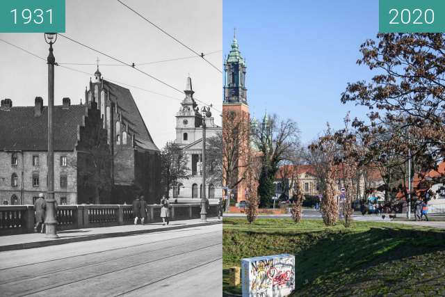 Before-and-after picture of Most Chrobrego between 1931 and 2020