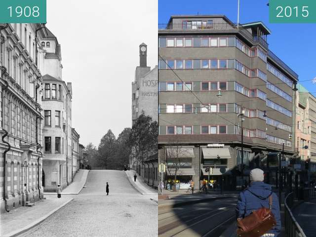 Image avant-après de Vuorikatu, Helsinki, Finland entre 1908 et 15/03/2015