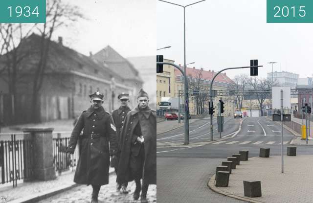 Before-and-after picture of Ulica Kościuszki between 1934-Feb-17 and 2015