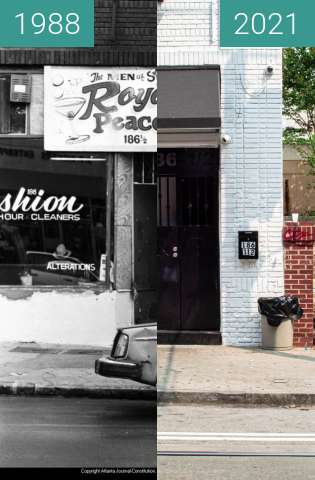 Before-and-after picture of Auburn Avenue: The Royal Peacock between 1988-Feb-02 and 09/2021