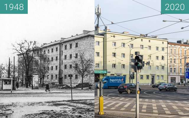 Before-and-after picture of Ulica Dąbrowskiego between 1948 and 2020