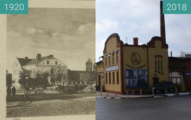 Before-and-after picture of Old dairy Żnin between 1920 and 02/2018