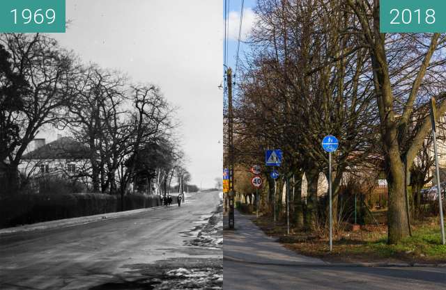 Before-and-after picture of Ulica Biskupińska between 1969 and 2018-Feb-02