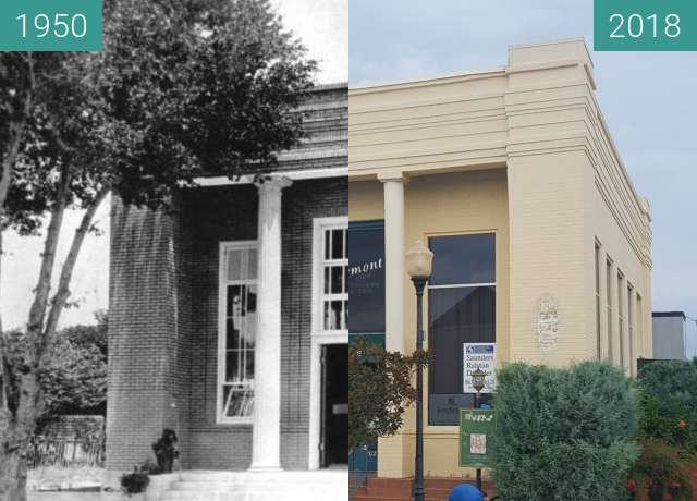 Before-and-after picture of Old Bank - Clermont, FL between 1950 and 2018-Aug-14