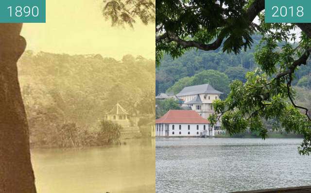 Before-and-after picture of Kandy Lake & Temple of the Tooth between 1890 and 2018-Apr-22