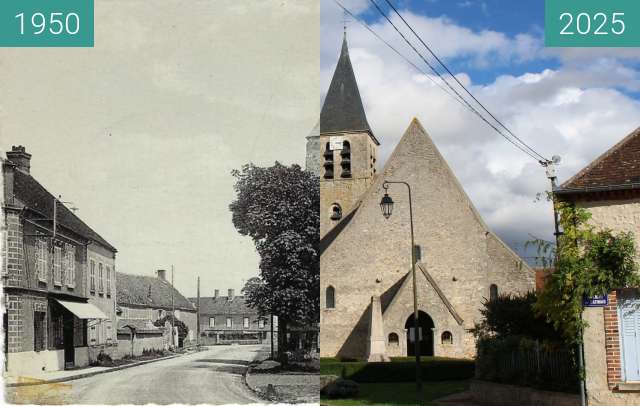 Image avant-après de Bransles - vue de l'église entre 1950 et 25/10/2025