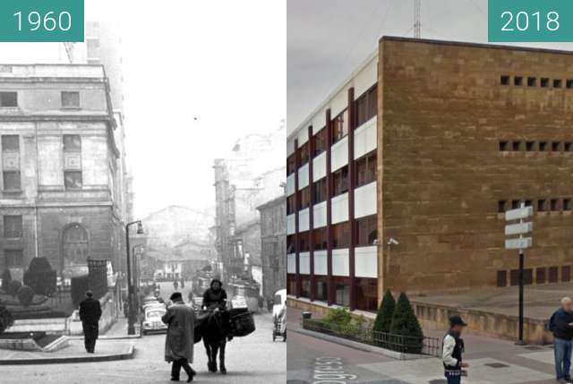 Before-and-after picture of Calle Progreso, Oviedo, Asturias between 1960 and 12/2018