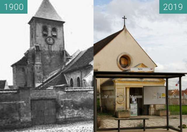 Before-and-after picture of Eglise Baillet-En-France between 1900 and 2019-Oct-19