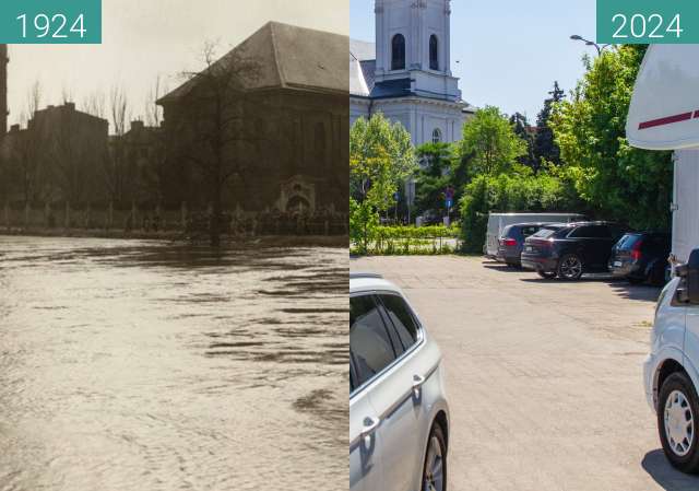 Before-and-after picture of Flood of 1924 between 1924-Apr-02 and 2024-May-01