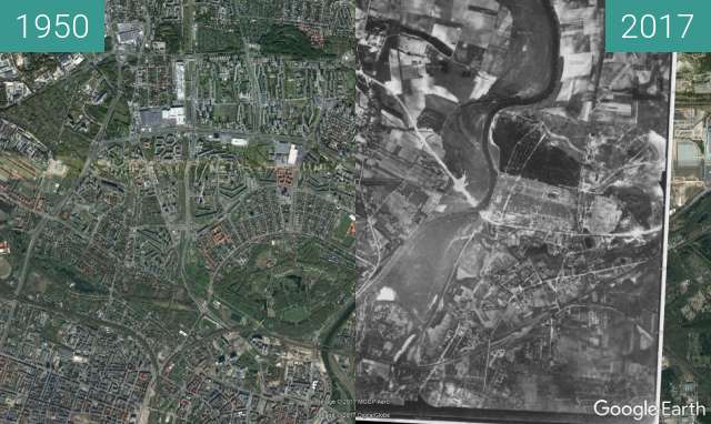 Vorher-Nachher-Bild von Zitadelle Posen, luftaufnahme zwischen 1950 und 2017