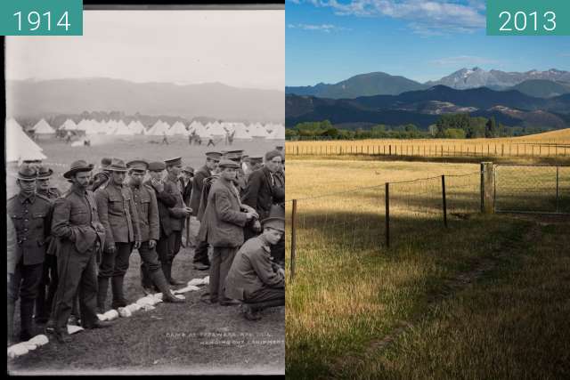 Image avant-après de Camp at Tapawera, APL, 1914, Handing out Equipment entre 1914 et 06/01/2013