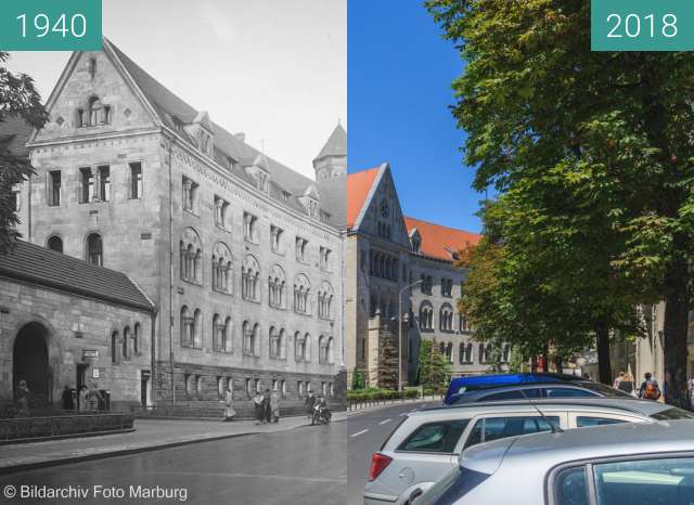 Before-and-after picture of Ulica Kościuszki between 1940 and 2018