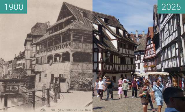 Before-and-after picture of Bain-aux-plantes between 1900 and 08/2025