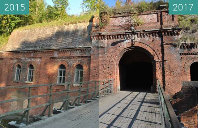 Before-and-after picture of Fort 3 Twierdza Poznań between 2015-Oct-01 and 2017-Oct-04