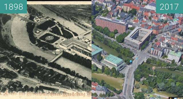 Vorher-Nachher-Bild von Museumsinsel München zwischen 1898 und 2017
