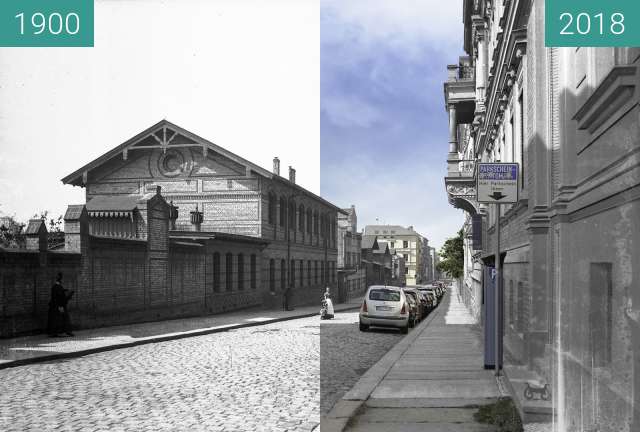 Before-and-after picture of Institutsgebäude der Philosophischen Fakultät II between 1900 and 2018-Sep-12