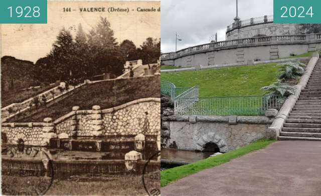 Before-and-after picture of fontaine parc jouvet between 1928 and 2024-Mar-12