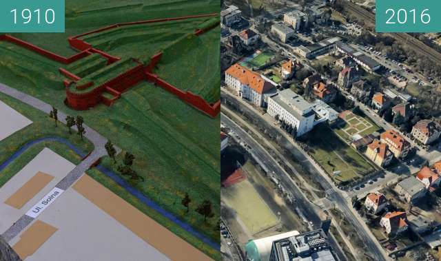 Before-and-after picture of Bastion Waldersee between 1910-Sep-28 and 2016-Sep-28