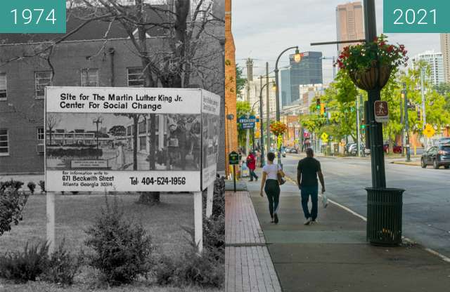 Before-and-after picture of Martin Luther King Jr. Center for Social Change between 11/1974 and 2021-Sep-18