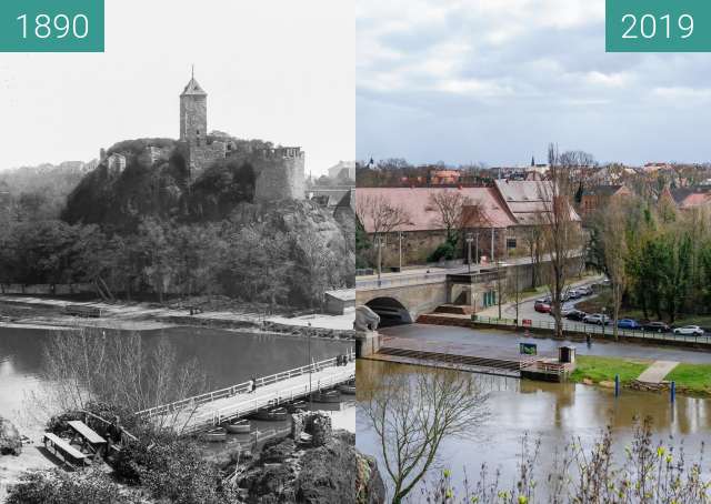 Before-and-after picture of Burg Giebichenstein between 1890 and 2019-Mar-19
