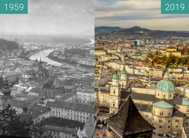 Before-and-after picture of Blick über Salzburg between 1959 and 2019-Nov-24