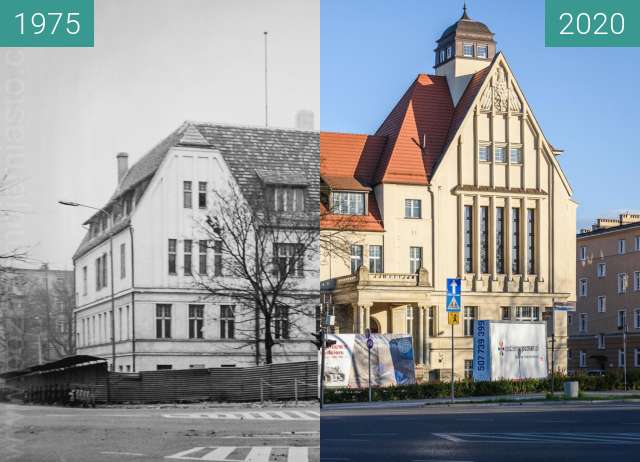 Before-and-after picture of Aleja Niepodległości between 1975 and 2020-Apr-04