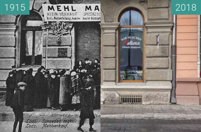 Before-and-after picture of Łódź, Andrzeja 5 between 1915 and 2018-Jan-24