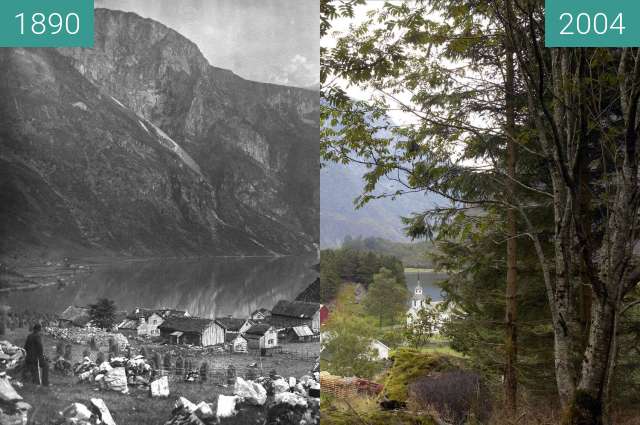 Image avant-après de Nærøy fjord entre 1890 et 2004