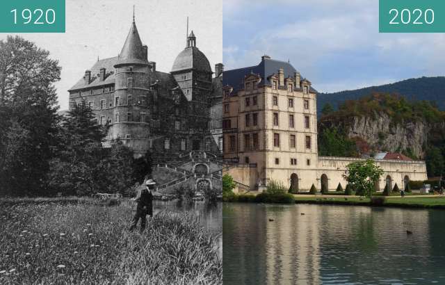 Before-and-after picture of Chateau de Vizille between 1920 and 08/2020