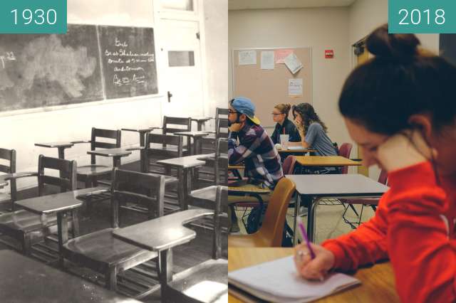 Image avant-après de 1930 Classroom - 2018 Classroom entre 1930 et 2018