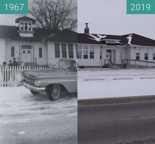 Image avant-après de Elder Grover School 1967 entre 1967 et 2019