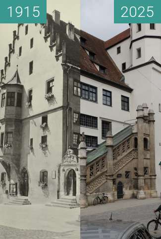 Before-and-after picture of Nördlingen: Rathaus between 1915 and 04/2025