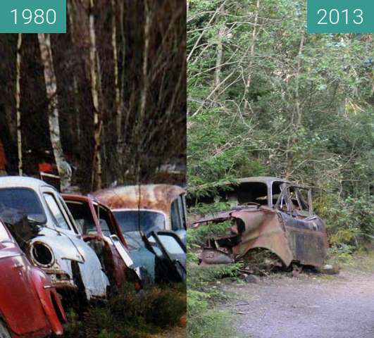 Before-and-after picture of Åke Danielssons Autowaldfriedhof Kyrkömosse between 1980 and 2013-Aug-26