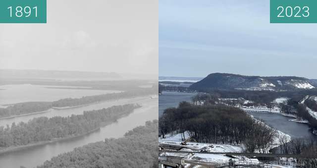 Vorher-Nachher-Bild von Barn Bluff Facing the Mississippi- Red Wing zwischen 1891 und 2023