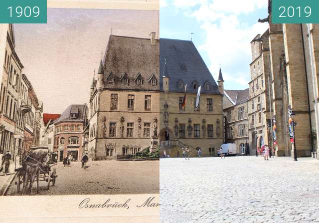 Before-and-after picture of Osnabrücker Rathaus 1909 between 1909 and 2019-Jun-16