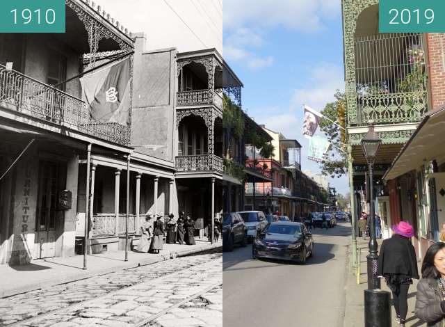 Before-and-after picture of Royal Street between 1910 and 2019-Mar-04