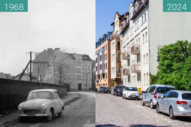 Before-and-after picture of Czartoria Street between 1968 and 2024-May-01