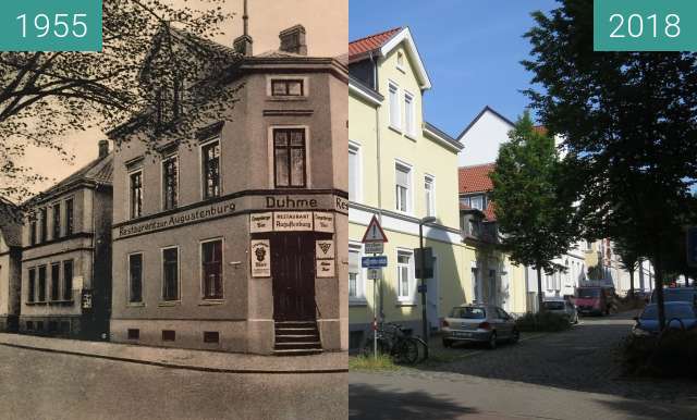 Vorher-Nachher-Bild von Gaststätte "Zur Augustenburg" zwischen 1955 und 31.05.2018